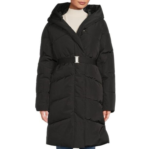 Rebecca Minkoff Belted Quilted Longline Hooded Puffer Coat - Picture 1 of 12